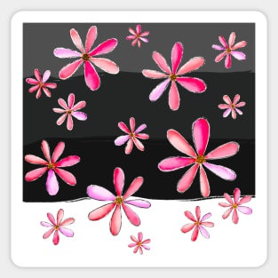 Shower of Daisies - Hand Drawn Design with Bright Pink Petals Sticker